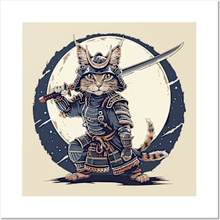 Ancient Ninja Cat Japanese Kitten Katana Cat Samurai Cat Posters and Art